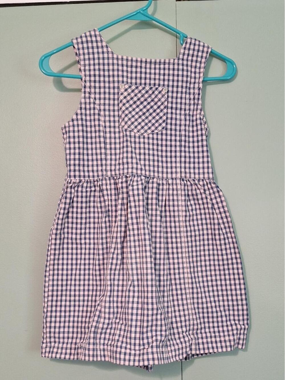 Vintage Cherokee Girls 100% Cotton Pink Blue Plaid Button Striped Dress Medium